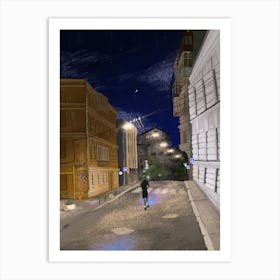 Kyiv City Street At Night Art Print