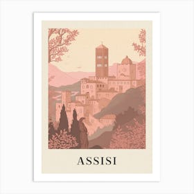 Assisi Vintage Pink Italy Poster Art Print