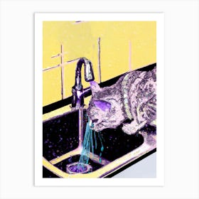 Cat Drinking Water From The Tap Art Print