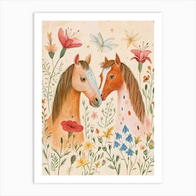 Folksy Floral Animal Drawing Horse Art Print