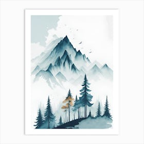 Mountain And Forest In Minimalist Watercolor Vertical Composition 314 Art Print