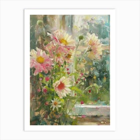 Gerbera Daisy Flowers On A Cottage Window 3 Art Print