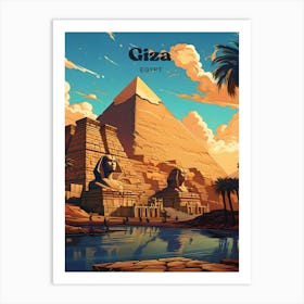 Giza Egypt Nile River Modern Travel Illustration Art Print