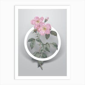 Vintage Tea Scented Roses Bloom Minimalist Botanical Geometric Circle on Soft Gray Art Print