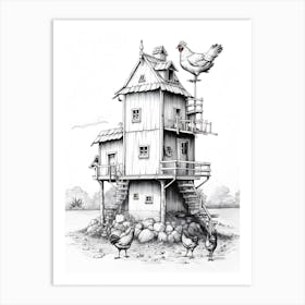 Chicken House Drawing Art Art Print