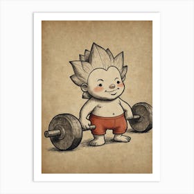 Little Boy Lifting Weights Art Print