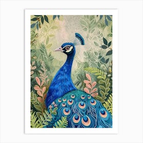 Folky Floral Peacock With The Winding Leaves 1 Art Print