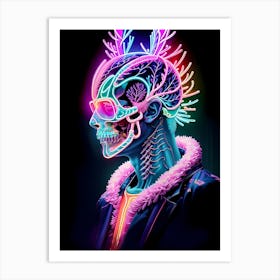 Neon Skull Canvas Print Art Print