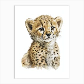 Cheetah Baby Watercolor Painting Portrait Art Print