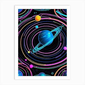 Default Neon Black Light Sgraffito Solar System 3d Illustratio 3 (7) Art Print