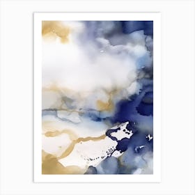 Watercolour Abstract Blue And Gold 2 Art Print