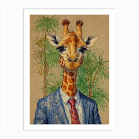 Giraffe In Business Suit 2 Art Print