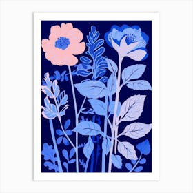 Blue Flower Illustration Peony 1 Art Print