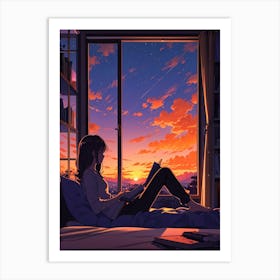 Anime Girl Reading A Book 5 Art Print