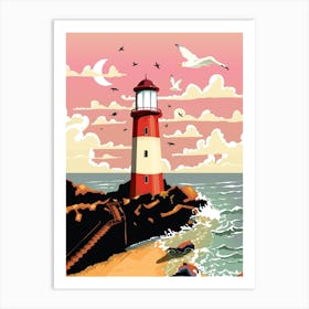 Lighthouse At Sunset Art Print