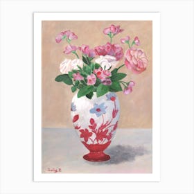 Chinoiserie Pink Flowers Art Print