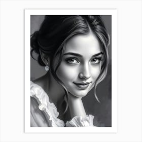 Monochrome Portrait Of A Girl Art Print