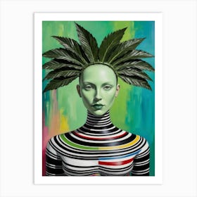 Woman With Green Leaves On Her Head Art Print