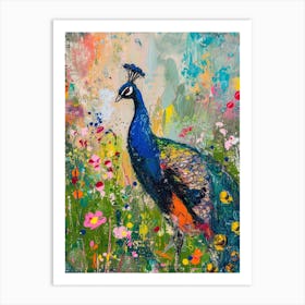 Colourful Peacock In The Wild Painting 3 Art Print