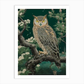 Ohara Koson Inspired Bird Painting Great Horned Owl 1 Art Print