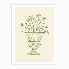 Garden Pot Floral Antique Vase Greco-roman Still Life - Green Art Print