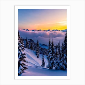 Courmayeur, Italy Sunrise Skiing Poster Art Print