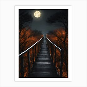 Full Moon Over A Bridge Art Print