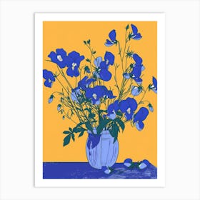 Sweet Pea Flowers On A Table   Contemporary Illustration 1 Art Print