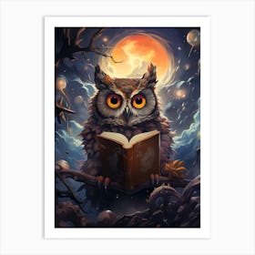 Owl Reading A Book Art Print