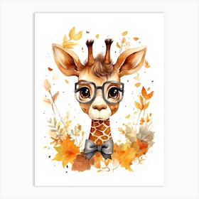 A Giraffe  Watercolour In Autumn Colours 1 Art Print