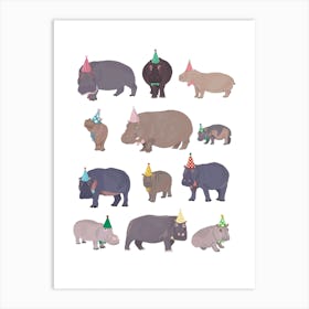Hippos On Party Hats Art Print