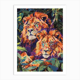 Asiatic Lion Mating Rituals Fauvist Painting 4 Art Print