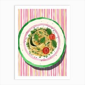A Plate Of Tagliatelle Top View Food Illustration 3 Art Print