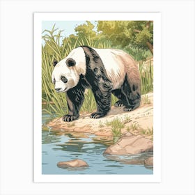 Giant Panda Standing On A Riverbank Storybook Illustration 2 Art Print