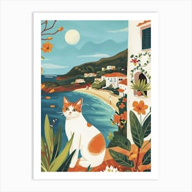 Japanese Bobtail Cat Storybook Illustration 4 Art Print