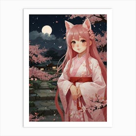 Anime Girl In Pink Kimono Art Print