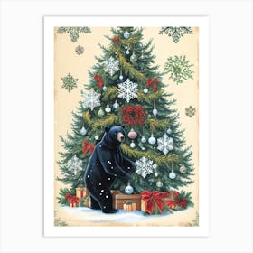 William Morris Black Bear Christmas Tree Art Print