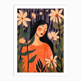 Woman With Autumnal Flowers Moonflower 1 Art Print
