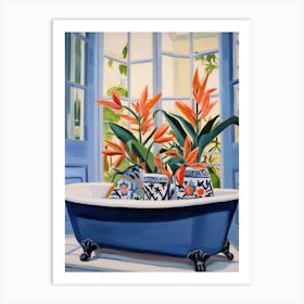 A Bathtube Full Of Bird Of Paradise In A Bathroom 2 Art Print