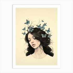 portrait of a butterfly woman illustration Art Print