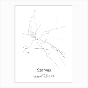 Szarvas,Hungary Minimalist Map Art Print