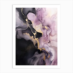 Lilac, Black, Gold Flow Asbtract Painting 0 Art Print