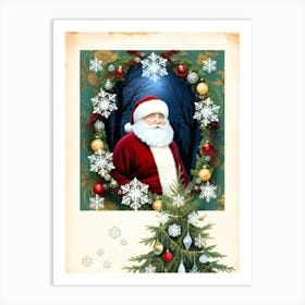 Santa Claus And Christmas Tree Art Print