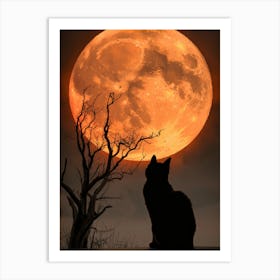 Cat Watching The Moon Art Print