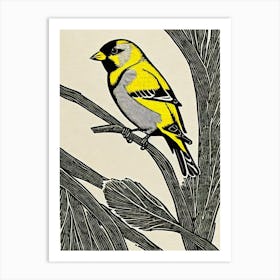American Goldfinch Linocut Bird Art Print