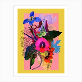 Forget Me Not 7 Neon Flower Collage Art Print