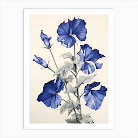 Blue Botanical Canterbury Bells 3 Art Print