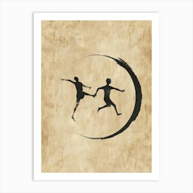 Two People Running On The Moon Art Print