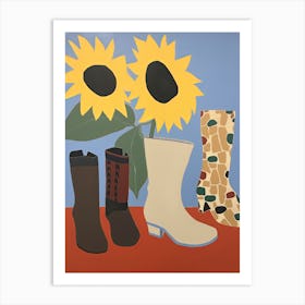 Painting Of Cowboy Boots With Flowers, Pop Art Style 9 Art Print