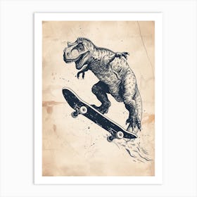 Vintage Pachycephalosaurus Dinosaur On A Skateboard 1 Art Print